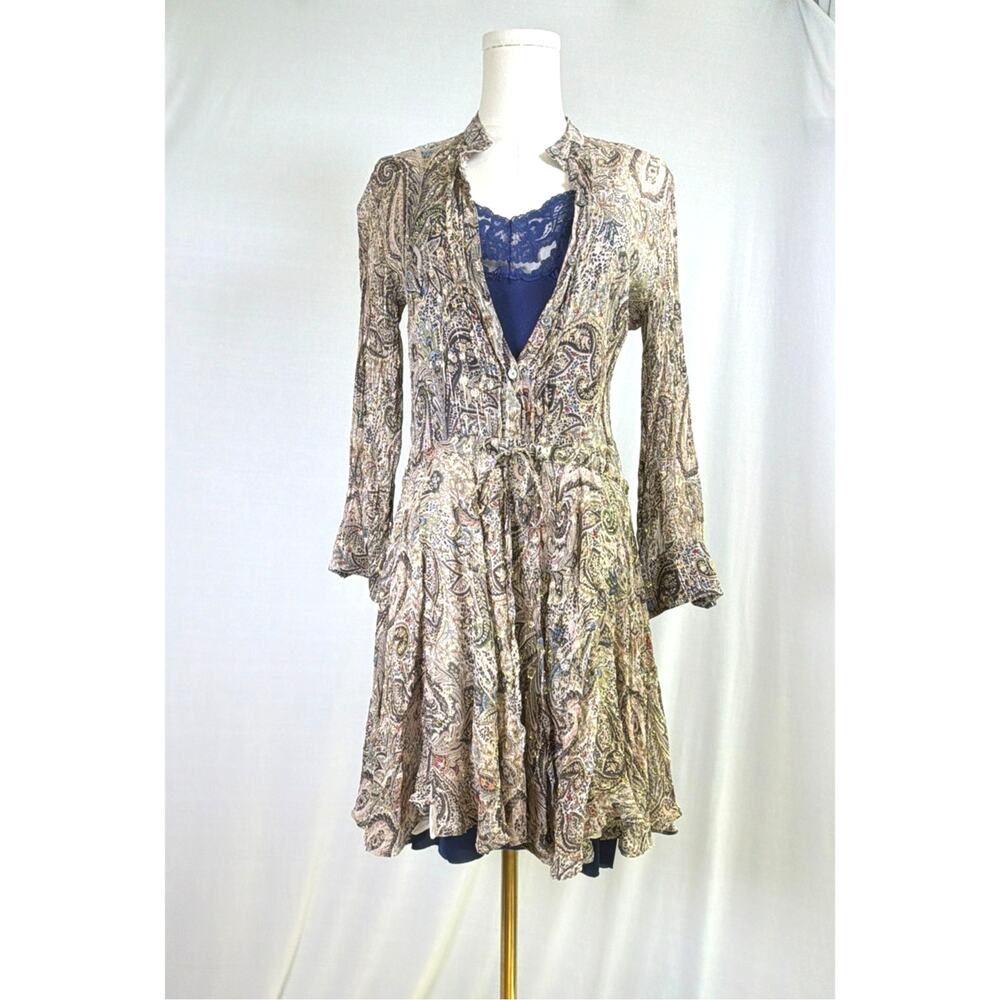 Zadig & Voltaire Ranil Peacock Silk Boho Dress Small + Vintage Vanity Fair Slip